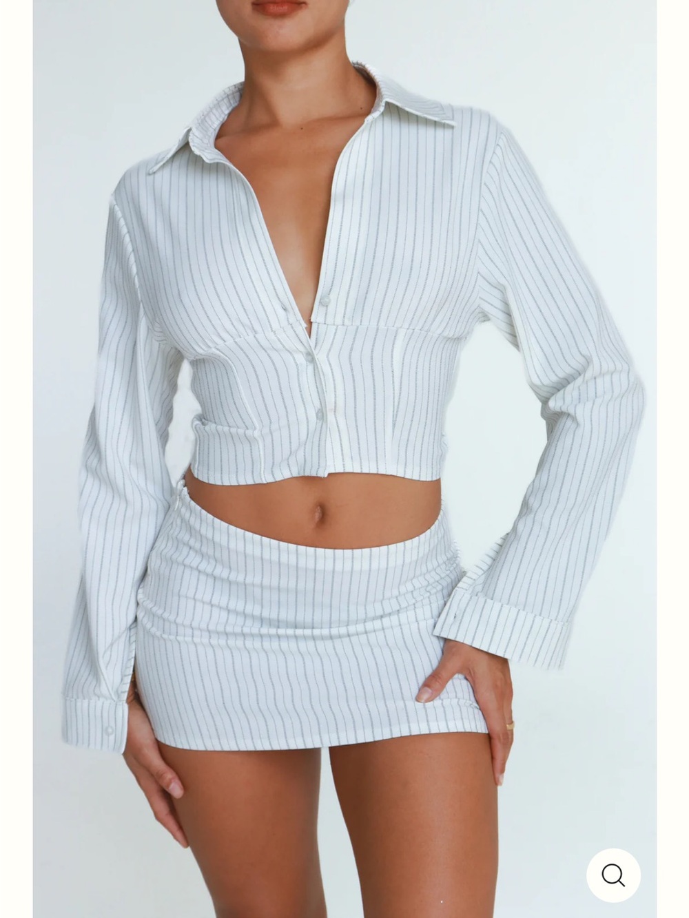 Cropped Pinstripe Mini Skirt — White